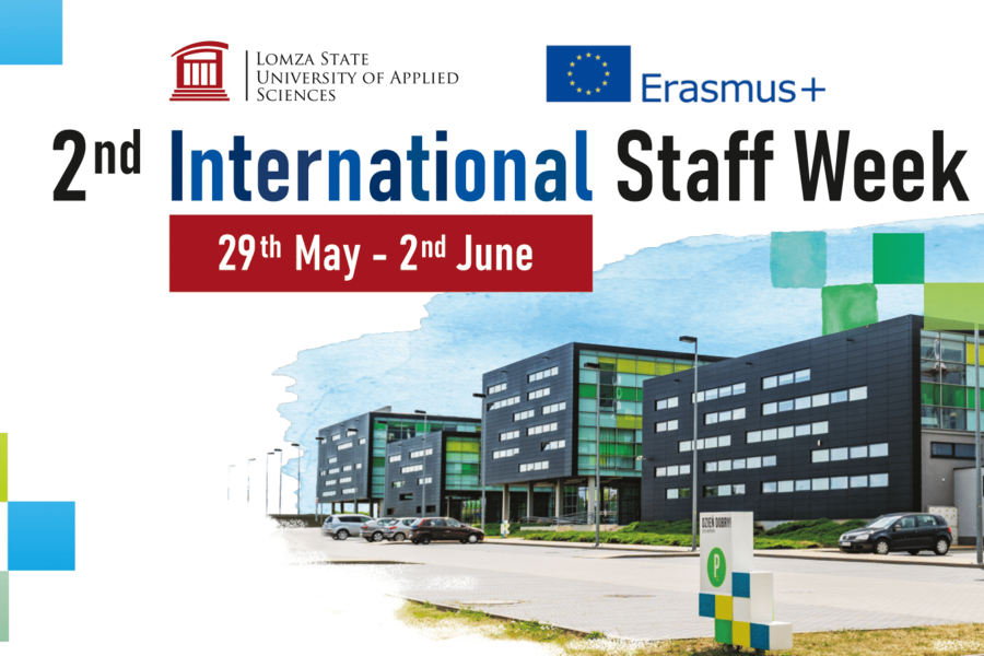poster promoting the 2nd International Staff Week with a photo of the university